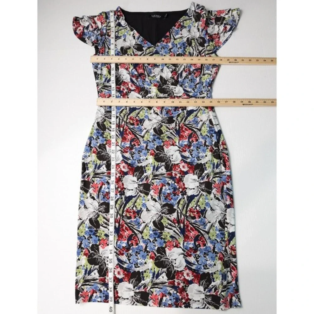 Lauren‎ Ralph Lauren Floral Flutter Sleeve Surplice Dress Size 10 V Neck Ruched - Picture 4 of 16